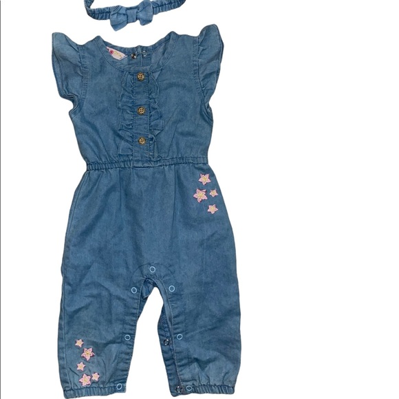 6-9 Month Blue Jean romper & Head Band - Picture 2 of 2